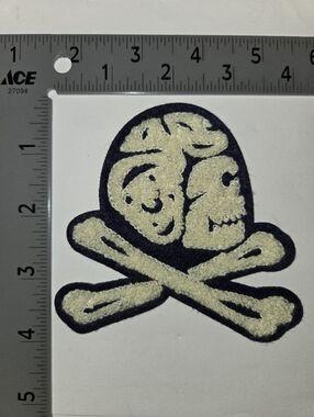 Polo Ralph Lauren Patches Ivory & Blue Skull Crossbones Chenille Patch